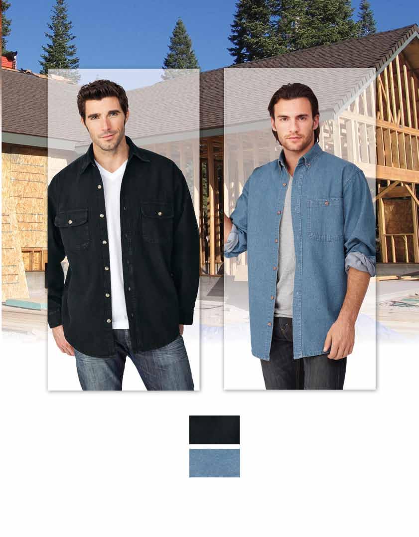 Fleece Lined Shirt 100% cotton denim. 13 oz. 100% polyester fleece body lining and 2 oz. quilted nylon lining in sleeves. Two chest pockets. Colours: Black Cotton Shirt 7.5 oz.