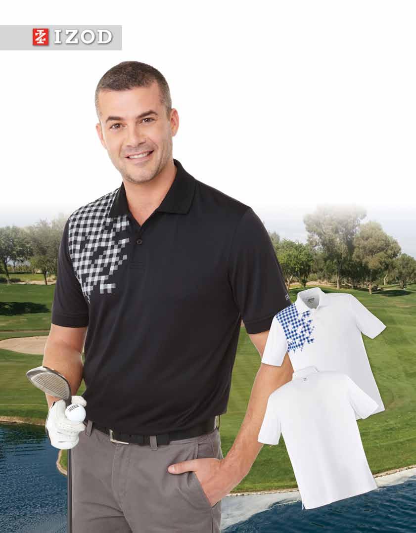 Pixel Print Polo 100% Performance polyester moisture wicking, 2 button placket, ribbed knit collar, ribbed knit cuff,