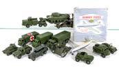 109. Dinky Toys 152b Reconnaissance Car, military green body, olive drab ridged hubs, 151b 6-wheel Covered Wagon, 651 Centurion Tank and other loose military vehicles, with boxed Corgi 906 Saladin