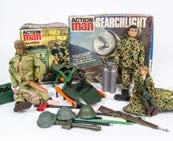 465. Vintage Action Man, including three dolls, various clothing and accessories, Rifle Rack, Air Vest, Gas Mask, Binoculars, Guns, Rifles and Gabriel Ind Lone Ranger Tonto figure, P-G (qty) 50-70