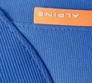 Woven label with printed "Alpine" logo, stitched