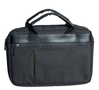 Adjustable and removable strap, runs around the back to attach to a trolley, large exterior zipped pocket, hidden pocket at the front, reinforced compartments for laptops and tablets, interior