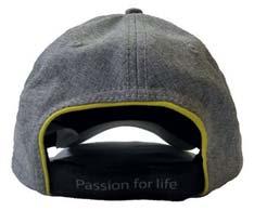 Markings: Embroidered diamond on the side and "Passion for life" on the adjustment strap.