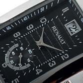 Renault watch Steel casing and matt black leather strap, with crocodile