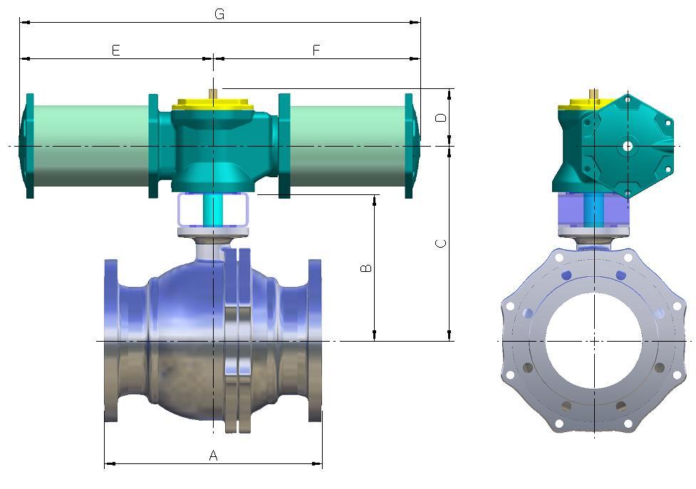 Series 41 Outline Dimensions (Double Acting Cylinder) Figure 5. Ball valve & cylinder actuator assembly dimension Table 1.
