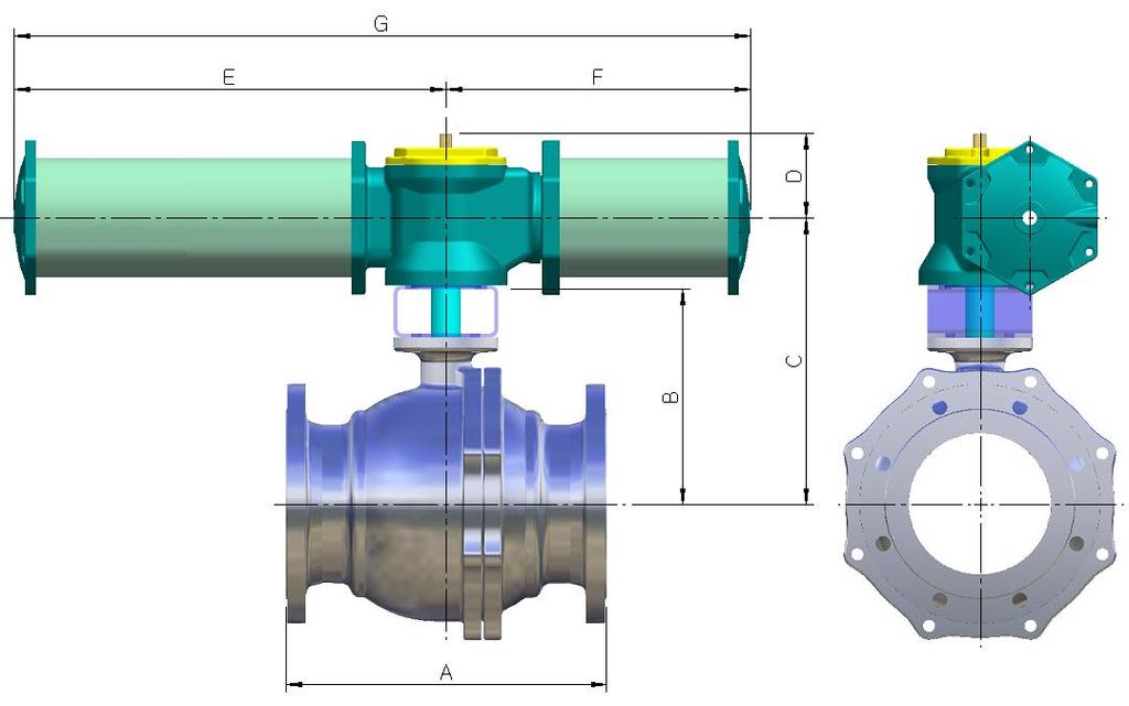 Series 41 Outline Dimensions (Spring Return Cylinder) Figure 6. Ball Valve & Cylinder Actuator Assembly Dimension Table 2.