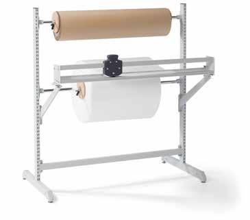 Packing material roll stands 1 High packing material roll stand High stand for two rolls. The rolls are height adjustable. Axle diameter: 1 inch. Max roll Ø 31.5.
