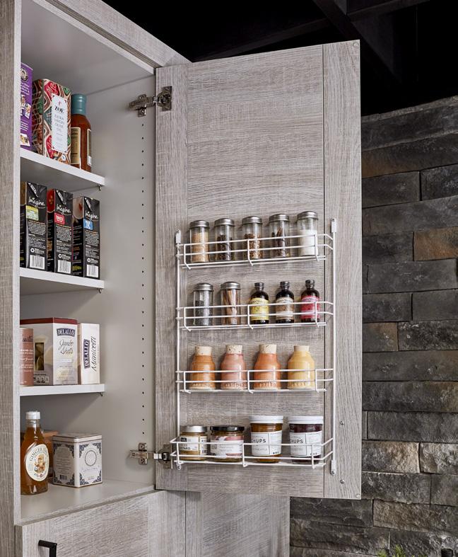 565 SERIES DOOR MOUNT SPICE RACK 2 (5 mm) Available in three different widths Features (3) small shelves to hold spices and () large shelf to accommodate canned goods Heavy-gauge white wire 4-screw