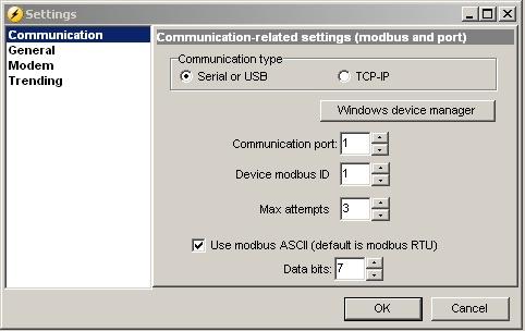 In the above example the modem is selected automatically by the TPS 300 software (internal modem in the PC).