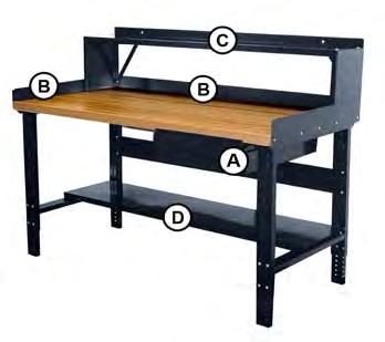 Workbench Tops: Hallowell Adjustable Leg Workbenches Steel Top: heavy 12 gauge steel with no holes on the work surface - withstands hard shop use for years.