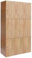 Doors: Furniture grade red oak plywood, finished with 3 coats of lacquer Hinges: Concealed european-style cabinet hinges Hooks: Two single hooks per single and double tier opening.