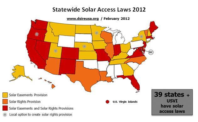 FIGURE 23 NATIONWIDE COMPARISON OF SOLAR ACCESS LAWS of the HOA by stating that an installer of a solar energy system cannot ignore HOA guidelines when they would only minimally increase installation