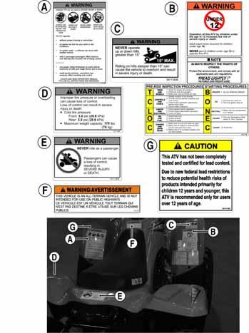 Hangtag & Warning Labels (DVX) Your Arctic Cat ATV comes with a hangtag and several labels containing important safety information.