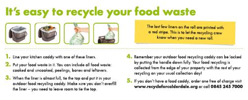 for individual householder to use the indoor caddy so that it works best for them; details of the types of food waste that can be recycled, drawing attention to packaged ready meals in particular;