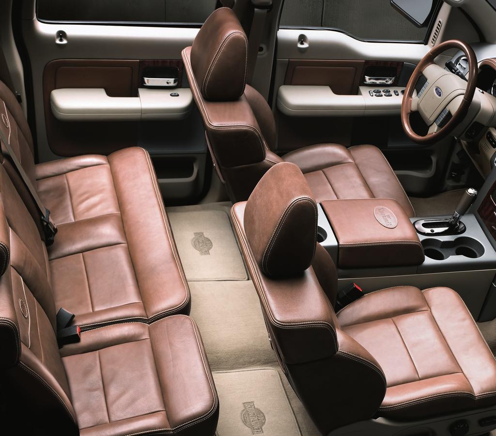 Tough looks, luxury feel. F-150 gets the full treatment with power heated front seats trimmed in Castaño leather. 07 F-150 Ranch fordvehicles.com Improve an interior like this?