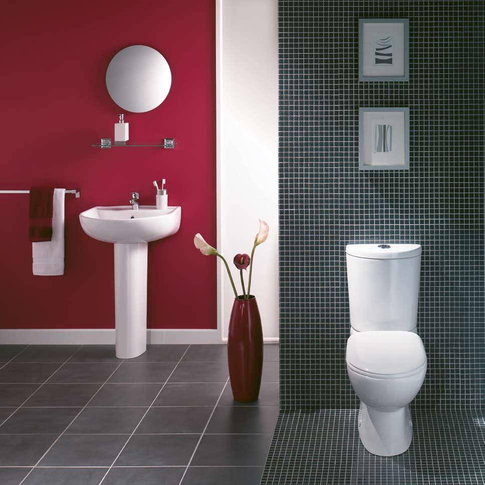27 28 Radius The smooth curves of the Radius suite with its slim edged basin bowl, matching back to wall close coupled pan and slim push