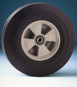 WHEELS SEMI- & FULL-PNEUMATIC RUBBER to 400 lbs. Solid, cushioned rubber compound tire mounted on steel, aluminum or plastic center.