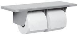 20-9/16" (522 mm) 4-7/16" (113 mm) TYP. Surface-mounted, dual-jumbo-roll, toilet tissue holder. Satin-finish stainless steel. Bottom hinged front panel is secured with tumbler lock.