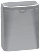 8" (203 mm) MODEL 4A10-11 DIPLOMAT SERIES 10-1/16" (256 mm) Designed with unique dual-curve geometry. Constructed of architectural satin finish stainless steel. 1.5-gallon, surfacemounted napkin disposal with hinged cover.