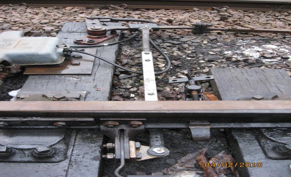Page 7 of 12 998 type detector used to detect points N or R Clamp used to secure points out of use. Above is a mechanically operated set of points by lever in signalbox.