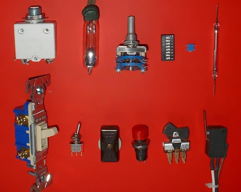 Examples of Switches and Buttons Electrical switches Top, left to right: circuit breaker, mercury switch, wafer
