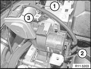 Unlock and disconnect plug connection (3) on electromotive throttle actuator.