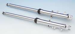 Complete stock-length fork tube assemblies include hard chrome fork tubes, springs, caps, damper rods and all internal components. Available with chrome or polished sliders.