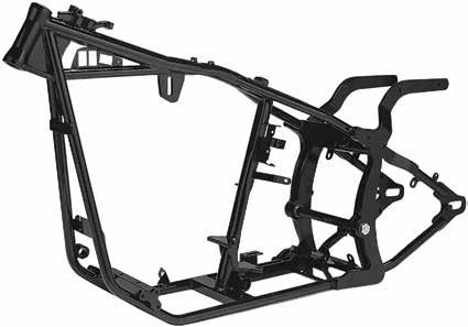 Everything bolts in place like on stock frames. Frames have 1"-diameter 1020 mild steel tubing with a stock 32 rake, no stretch, and the swingarm is stock width with clearance for belt or chain drive.
