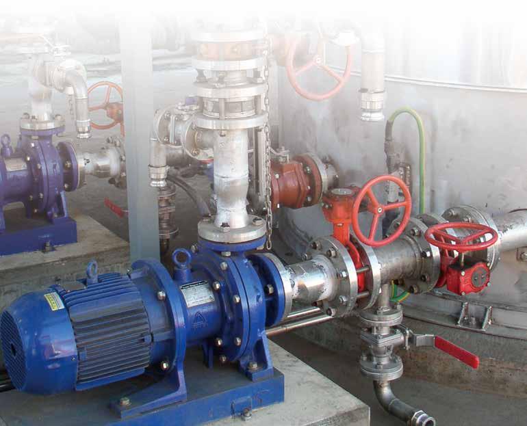Magnetic drive process pump resistant to dry run damage The Series of Magnetic drive process pumps have wetted parts made of fluororesin.