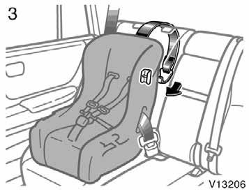 Installation with child restraint lower anchorages 3. Fix the child restraint system with the seat belt. Latch the hook onto the anchor bracket and tighten the top strap.