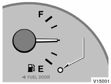 Fuel gauge Low fuel level warning light On inclines or curves, due to the movement of fuel in the tank, the fuel gauge needle may fluctuate or the low fuel level warning light may come on earlier