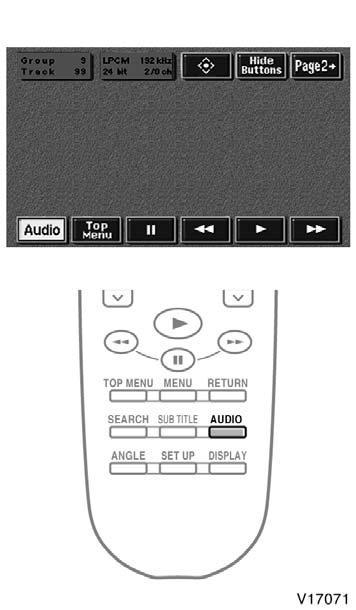 CHANGING AUDIO FORMAT (DVD audio only) Push the Audio switch on the screen or the AUDIO button on the controller and the changing audio format screen will