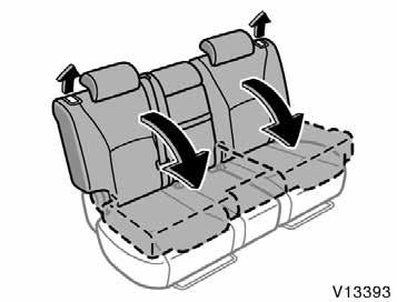 NOTICE Do not fold the second seat seatback forward with the luggage cover hooks attached. Folding down the second seats will enlarge the luggage compartment.