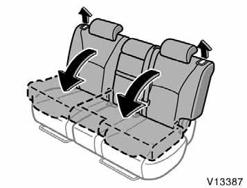 FOLDING DOWN SECOND SEATS (vehicles without third seat) Pull the seatback angle adjusting lever to unlock the seatback and fold the seatback down until it locks.