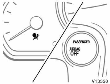The AIRBAG ON and AIRBAG OFF indicator lights will be illuminated initially when the ignition key is turned to the ON position. After about 4 seconds, they will go off.