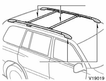2. Push in the left end of the luggage cover and place the luggage cover in the holder as shown. Roof luggage carrier Cross rails Side knobs CAUTION Make sure the luggage cover is securely stowed.