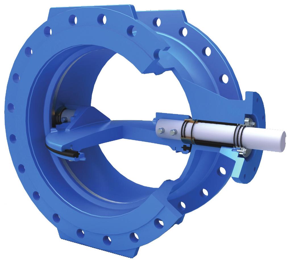Pratt ISO-DE Butterfly Valve Design Details: Butterfly Valve, sizes DN100 through DN1800, pressure class PN10 (10 Bar) and PN16 (16 bar) Body Disc Pin Connection Bearing Disc Centering Top Cover Dry