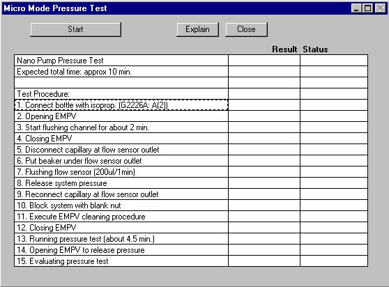 2 Troubleshooting and Test Functions. Micro Mode Pressure Test Results The test results are evaluated automatically.
