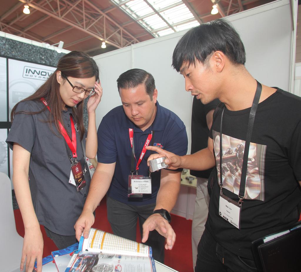 n Nickolaus DiBlasi (center), global product manager for Race Winning Brands, was surprised at the size and potential for U.S. specialty equipment products in China.