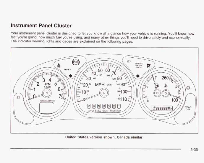 Instrument Panel Cluster Your instrument panel cluster is designed to let you know at a glance how your vehicle is running.