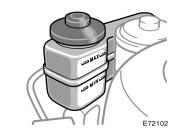 Checking brake fluid Type A To check the fluid level, simply look at the see- through reservoir. The level should be between the MAX and MIN lines on the reservoir.