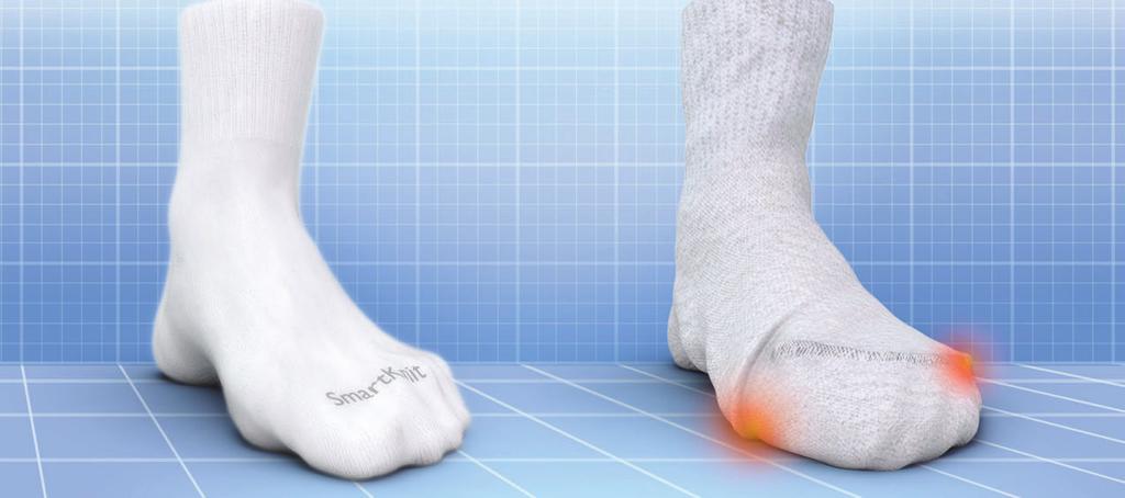 Other Diabetic or Traditional Socks Non-Binding High-Stretch Core-spun Fiber Moisture Control Reduces Risks from Wrinkling and Bunching Truly Seamless Moisture Control Wrinkling or Bunching Pressure