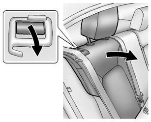 Always unbuckle the safety belts and return them to their normal stowed position before folding a rear seat. To fold the seatback down: 1. Make sure the safety belt is in the retainer hook.