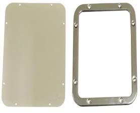 NW 605-2 LARGE 2pc SECURITY MIRROR 12 3/8" x 16 3/8" x 5/16" Frame w/10" x 14" Mirror Surface Frame: 14 ga Steel w/satin Chrome Finish Mirror Panel: 20 ga Stainless Steel Sheet