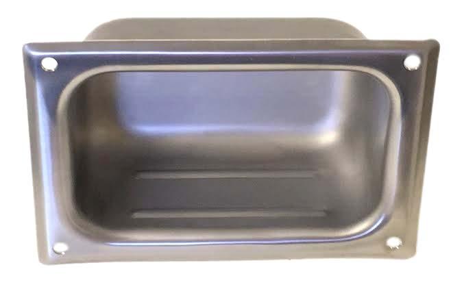 NW 622FM SOAP DISH, FRONT MOUNTED Overall Internal Material: Features: Installation: 7" x 5" x 3" depth 5 5/8" x 3 5/8" x 2 3/4" depth 18 ga Stainless Steel Front Mounted Satin Finish or Brush Finish