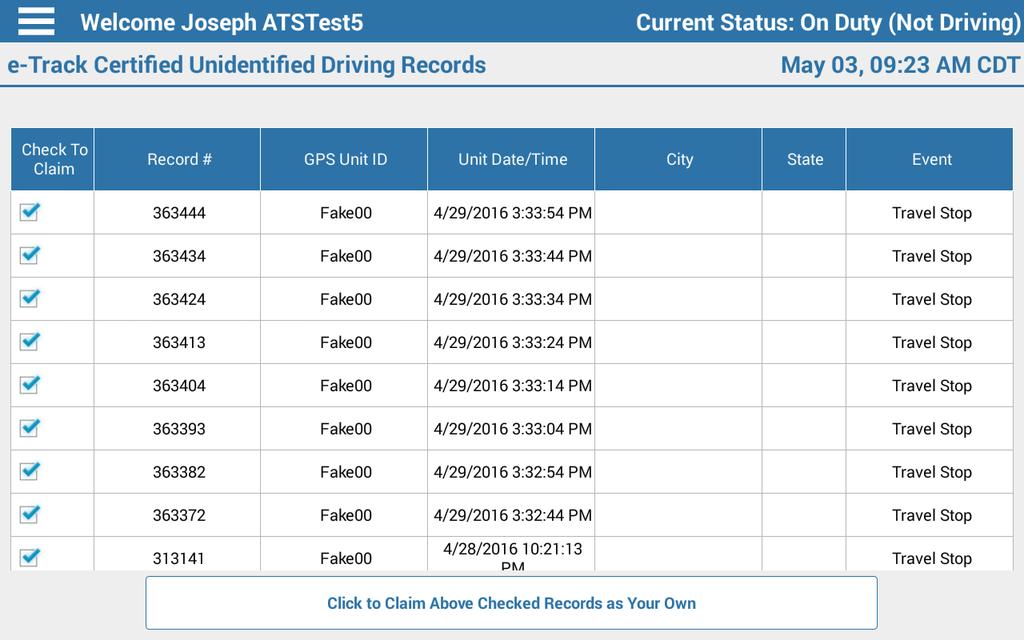 Dashboard Dropdown Menu (continued) Driver Logs > Unidentified Driving: All vehicle movement must be recorded and assigned to a driver as per the regulations.
