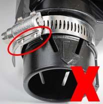 Secure using a hose clamp between the two ridges on the end of the sensor assembly, ensuring that the hose clamp lays flat and the head (worm drive) does not hit the sensor ridge, as shown in
