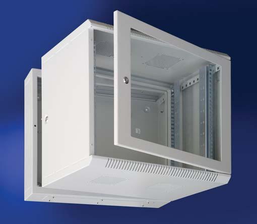 x1 Basic Housing c/w cable entry and fan mounting cutouts. x1 Glazed door mounted with 4mm safety glass and keyed lock. x2 Side panels. x2 L-19" mounting angles. x1 Gland plate and fan covers.