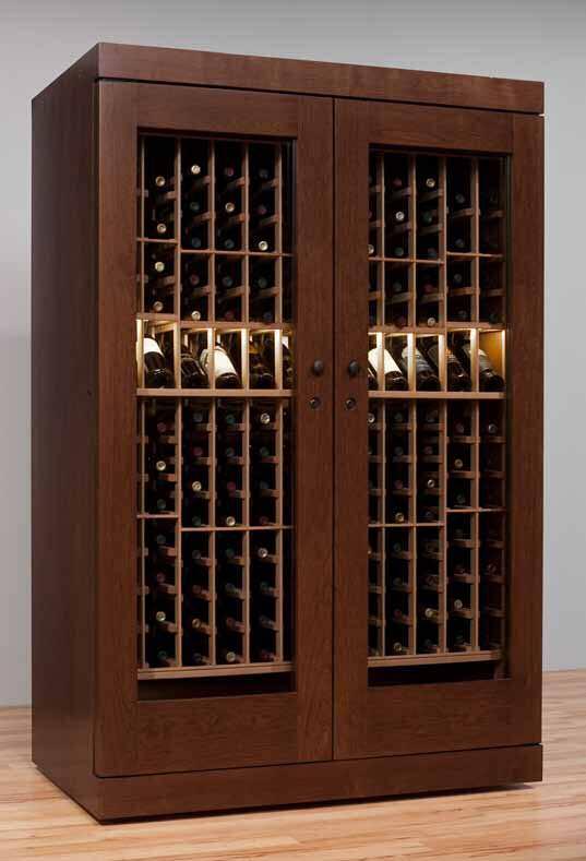 The Basic Window QT or WhisperKOOL wine cabinets are defined by simple elegance. This cabinet style is comprised of full-length glass doors framed by wood veneer.