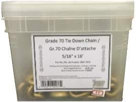 Grade 70 Tie Down Assemblies Grade 70 transport chain is designed for use in cargo securement, towing and logging. Supplied with Alloy Grab hooks on each end.